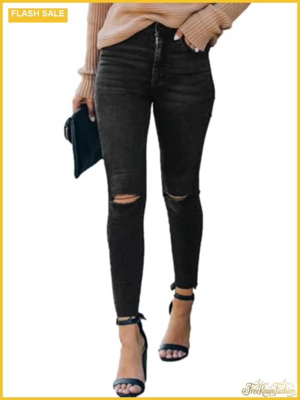 High Rise Skinny Stretch Ripped Jeans Distressed Denim Pants